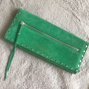 BANANA REPUBLIC green suede clutch.